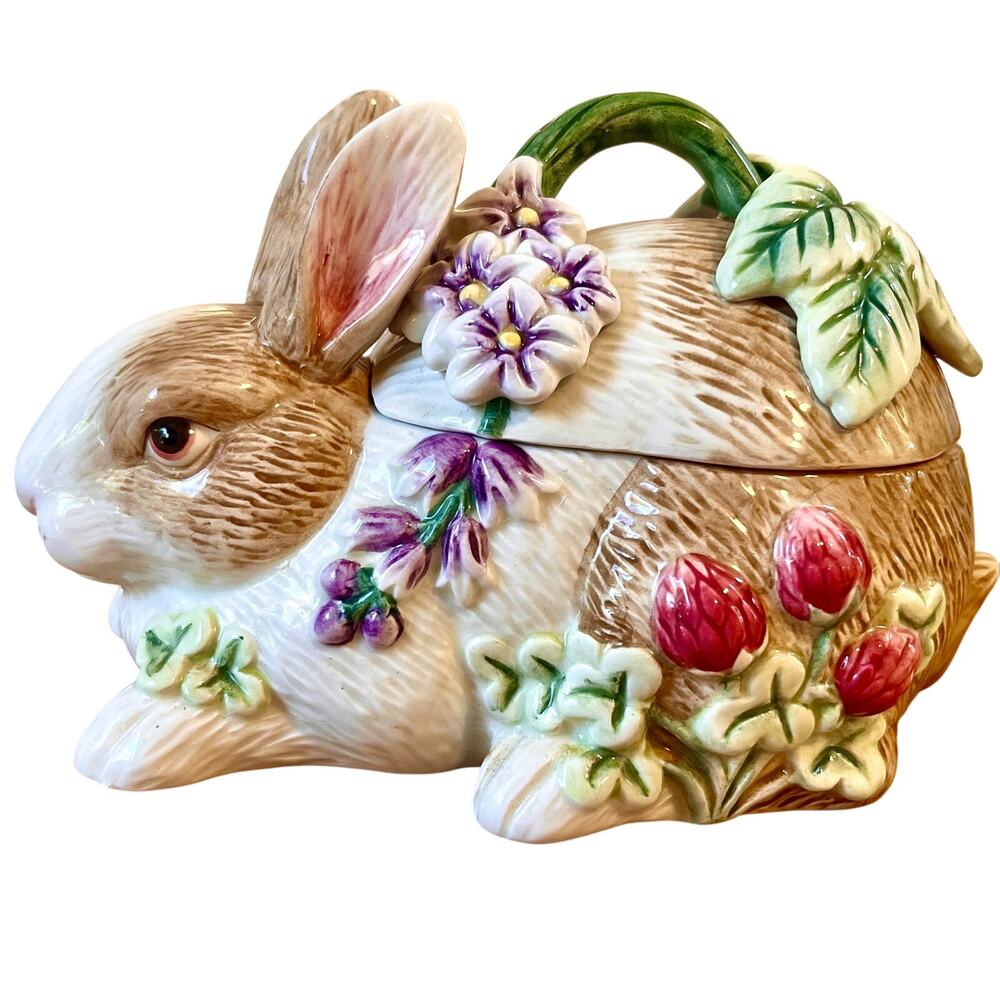 Fitz & Floyd Botanical Bunny Lidded Box 2058/303-MC Rabbit Easter w/ Box